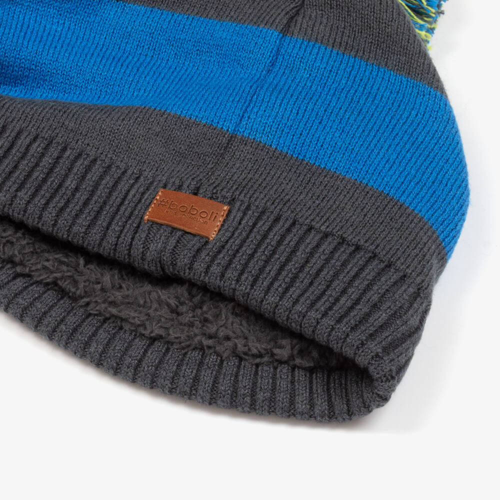 Boboli-Шерстяная вязаная шапка серого и синего цвета для мальчиков | Childrensalon Outlet