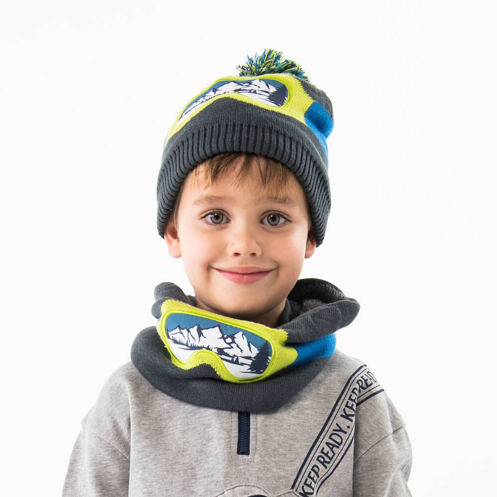 Boboli-Шерстяная вязаная шапка серого и синего цвета для мальчиков | Childrensalon Outlet