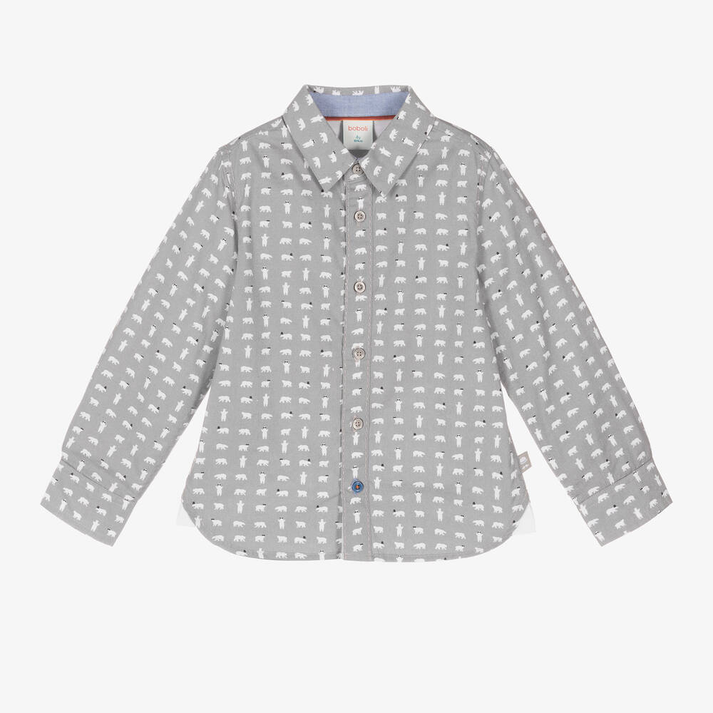 Boboli - Boys Grey Cotton Bear Shirt | Childrensalon