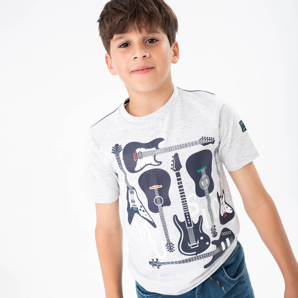 Boboli-Boys Grey Cotton Guitars T-Shirt | Childrensalon Outlet