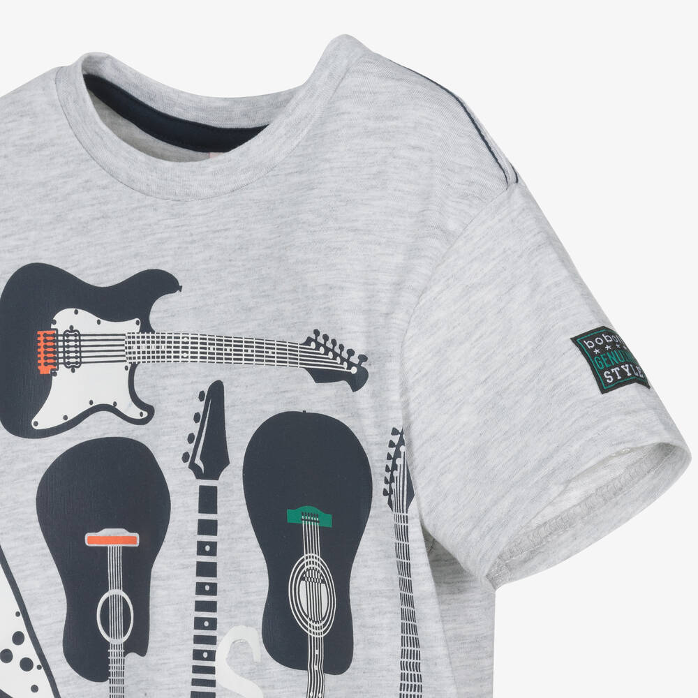 Boboli-Boys Grey Cotton Guitars T-Shirt | Childrensalon Outlet