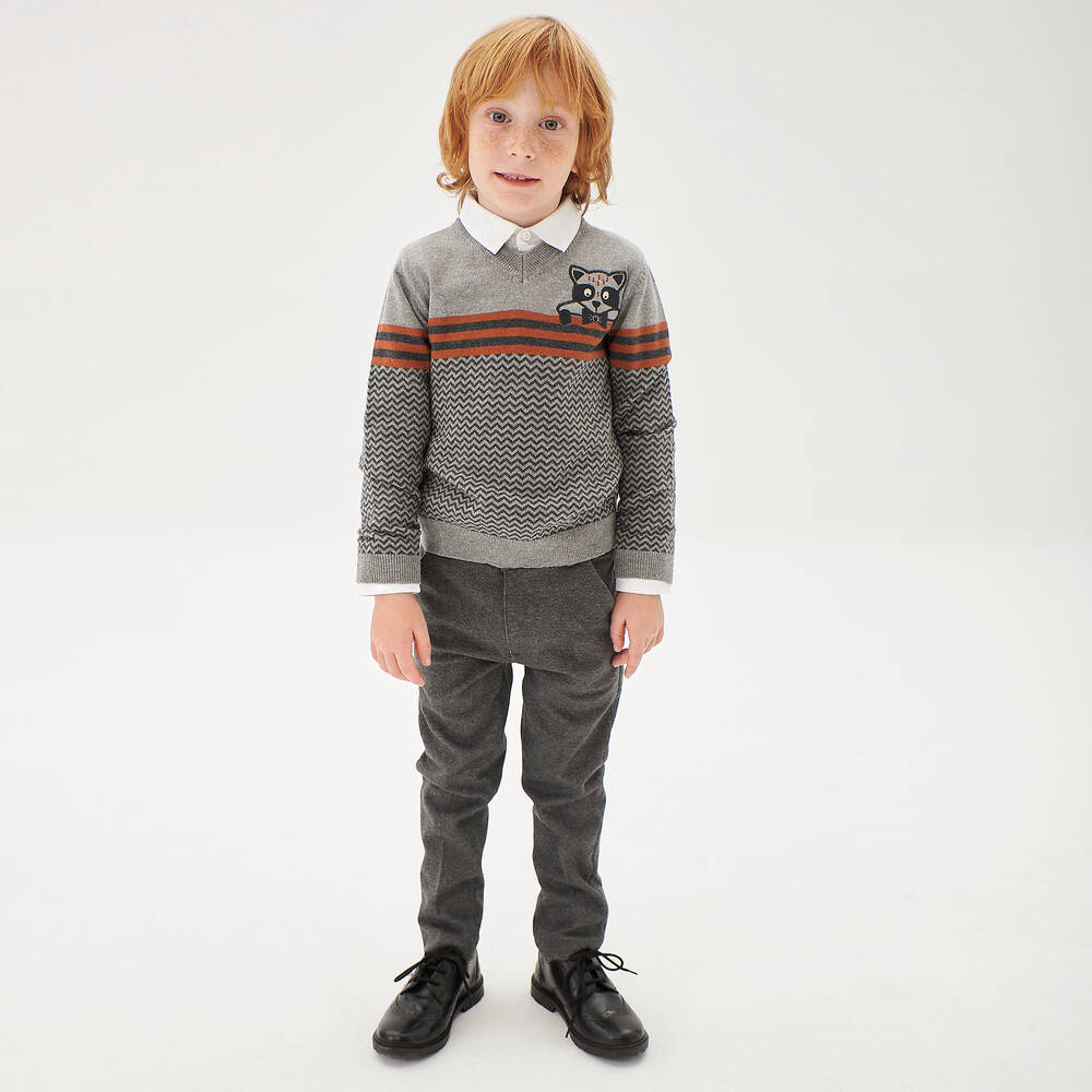 Boboli-طقم بنطلون مزيج قطن لون رمادي للأولاد | Childrensalon Outlet