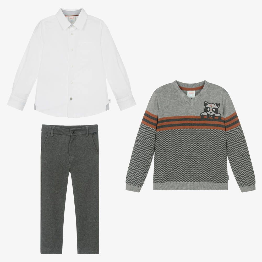 Boboli-طقم بنطلون مزيج قطن لون رمادي للأولاد | Childrensalon Outlet