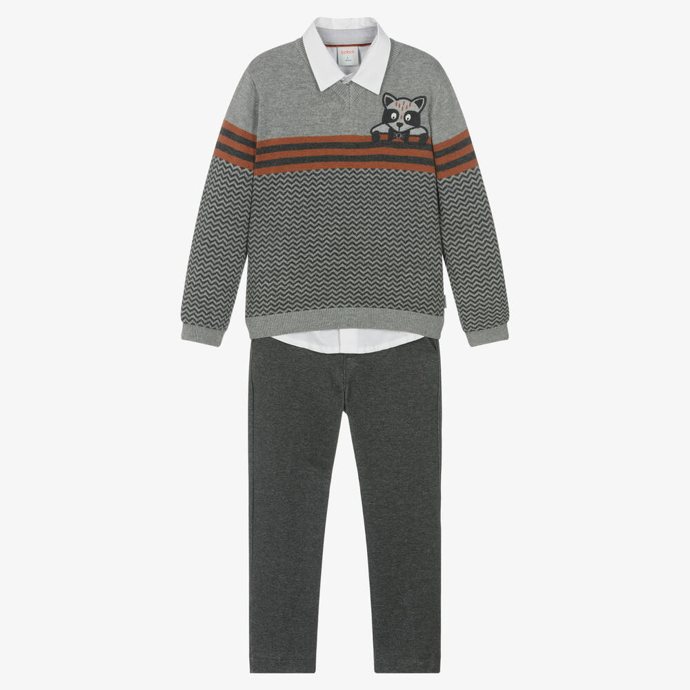Boboli - Boys Grey Cotton Trouser Set | Childrensalon