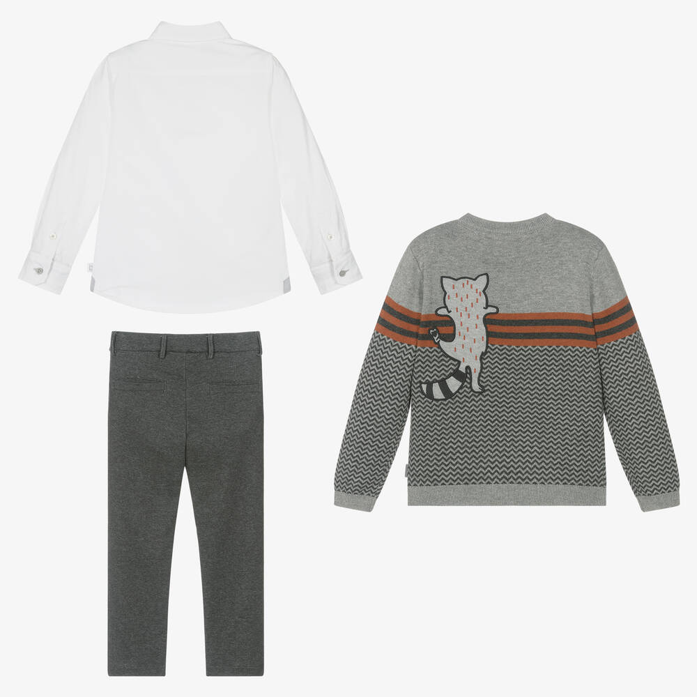 Boboli-طقم بنطلون مزيج قطن لون رمادي للأولاد | Childrensalon Outlet