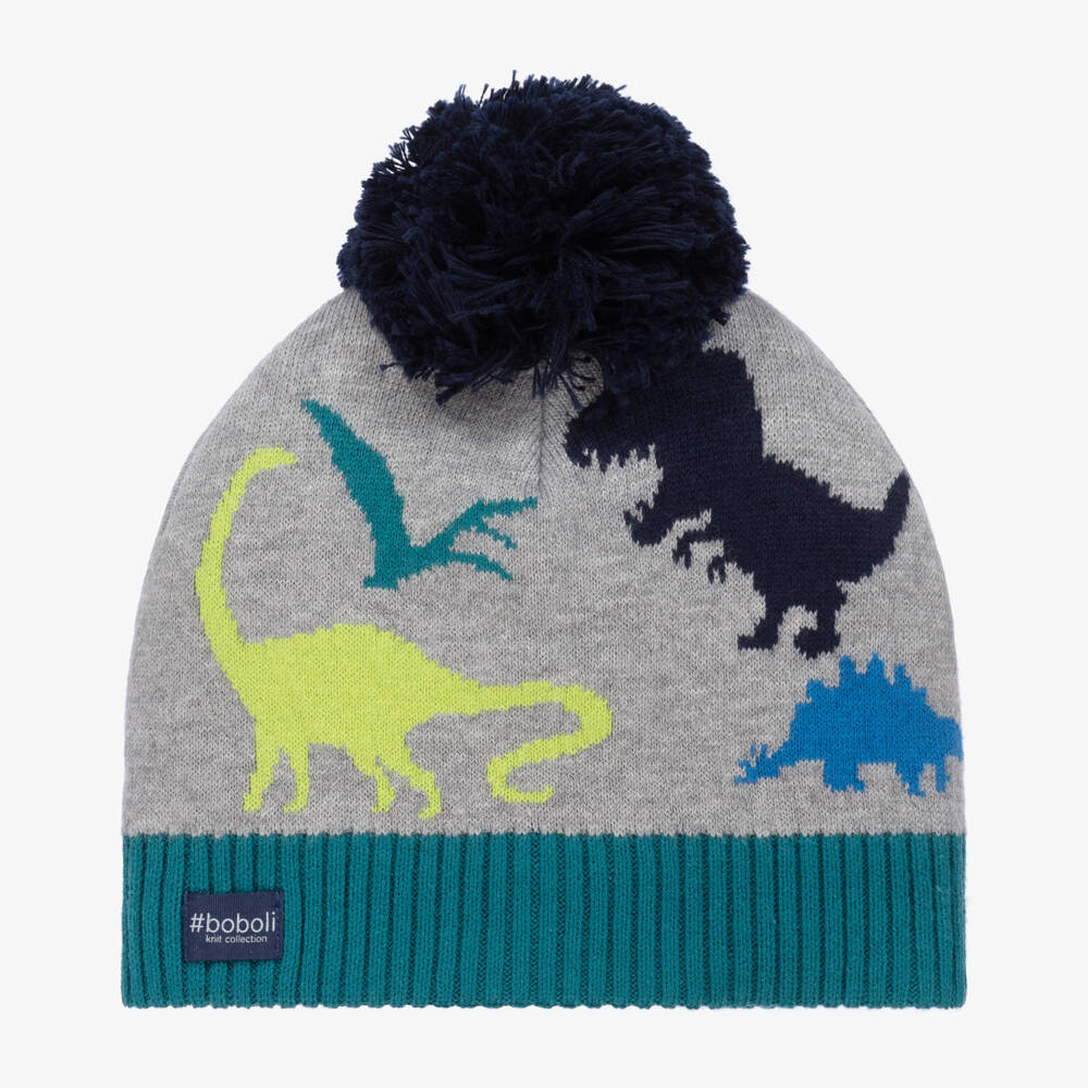 Boboli-Boys Grey Dinosaur Cotton & Wool Hat | Childrensalon Outlet