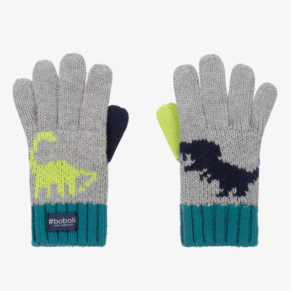 Boboli-Boys Grey Dinosaur Gloves | Childrensalon Outlet