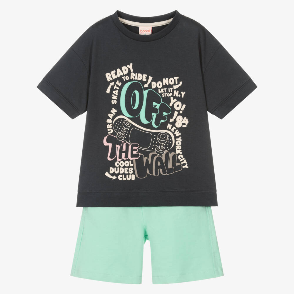 Boboli-طقم قطني رمادي وأخضر للأولاد | Childrensalon Outlet