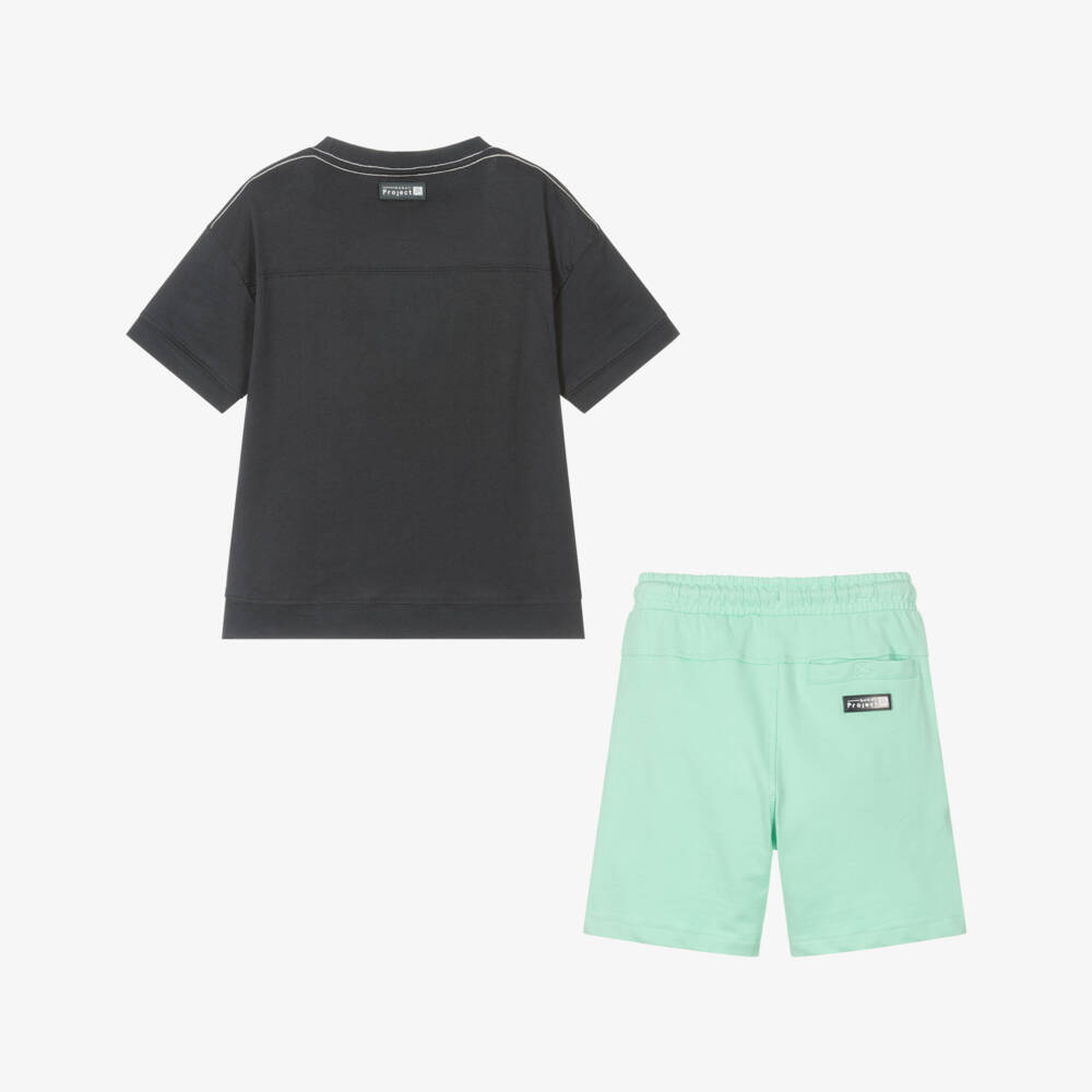 Boboli-Boys Grey & Green Cotton Ensemble | Childrensalon Outlet