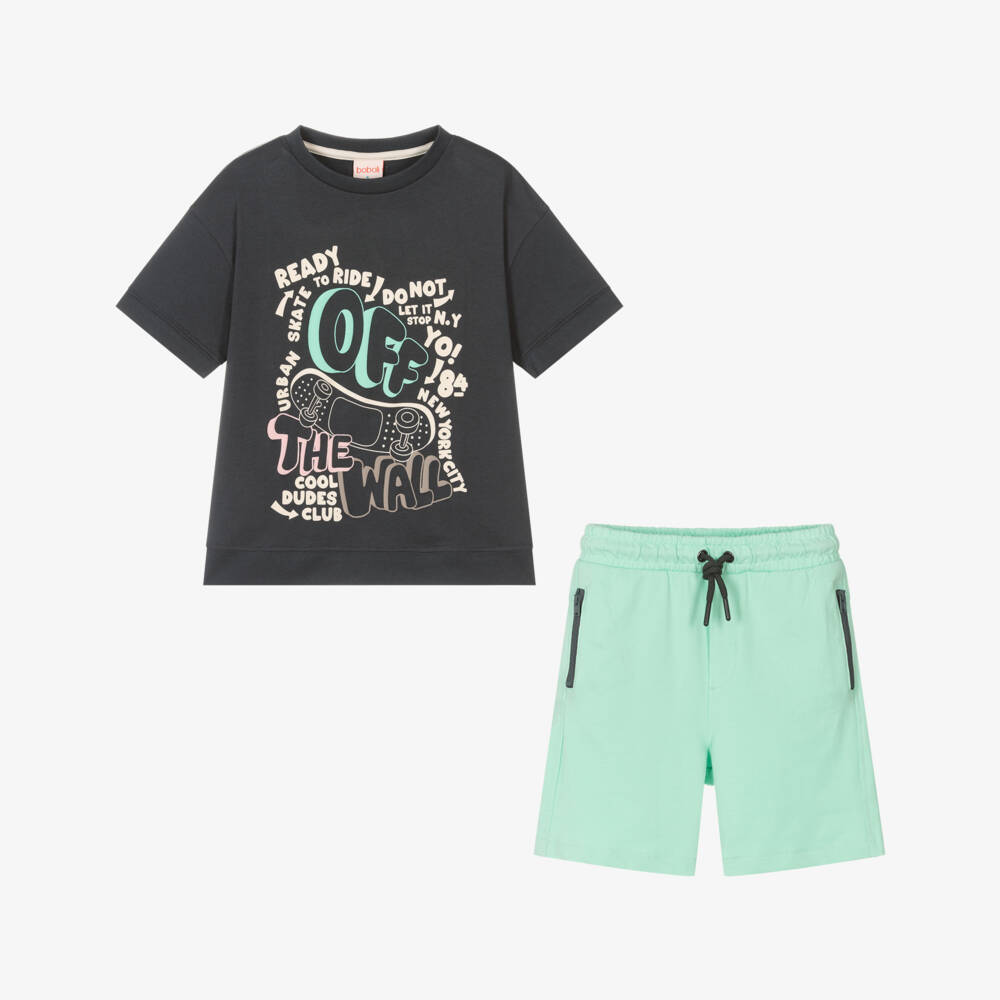 Boboli-Boys Grey & Green Cotton Ensemble | Childrensalon Outlet