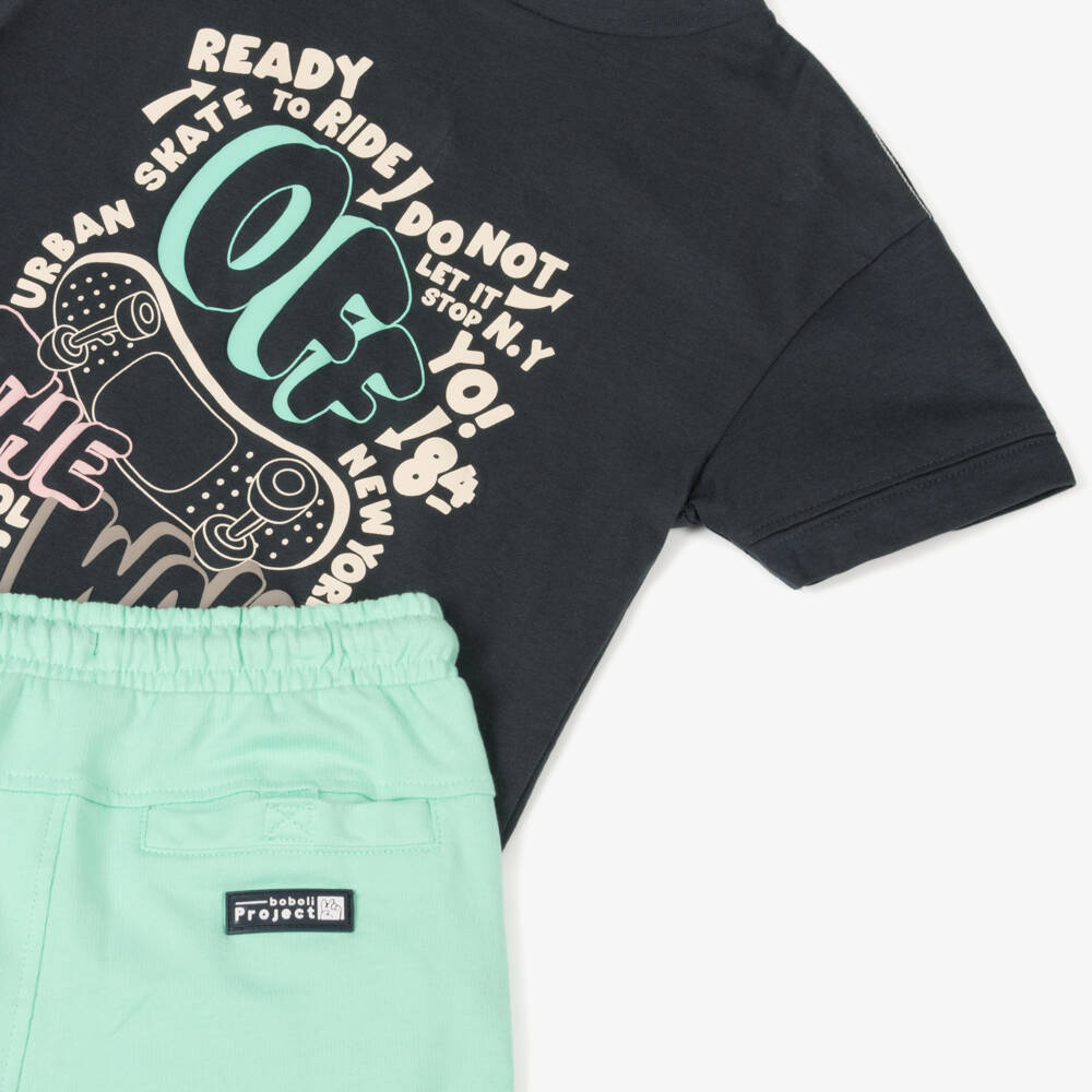 Boboli-Boys Grey & Green Cotton Ensemble | Childrensalon Outlet