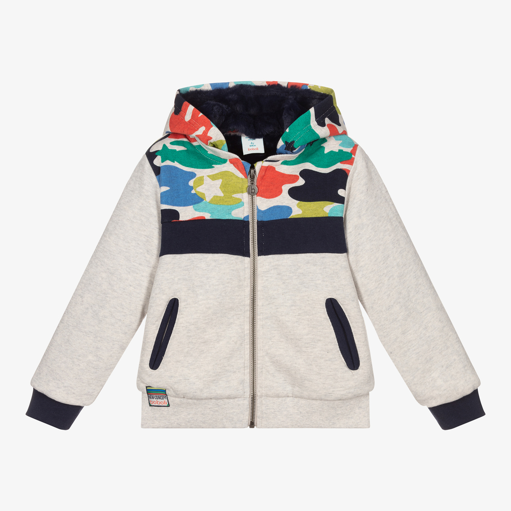 Boboli-Boys Grey Hooded Zip-Up Top | Childrensalon Outlet