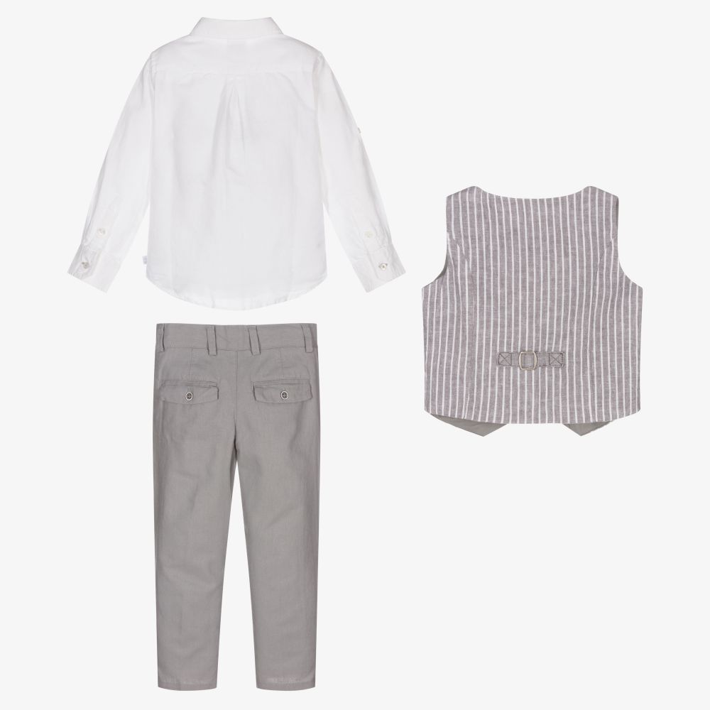 Boboli-Boys Grey Linen Trouser Set  | Childrensalon Outlet