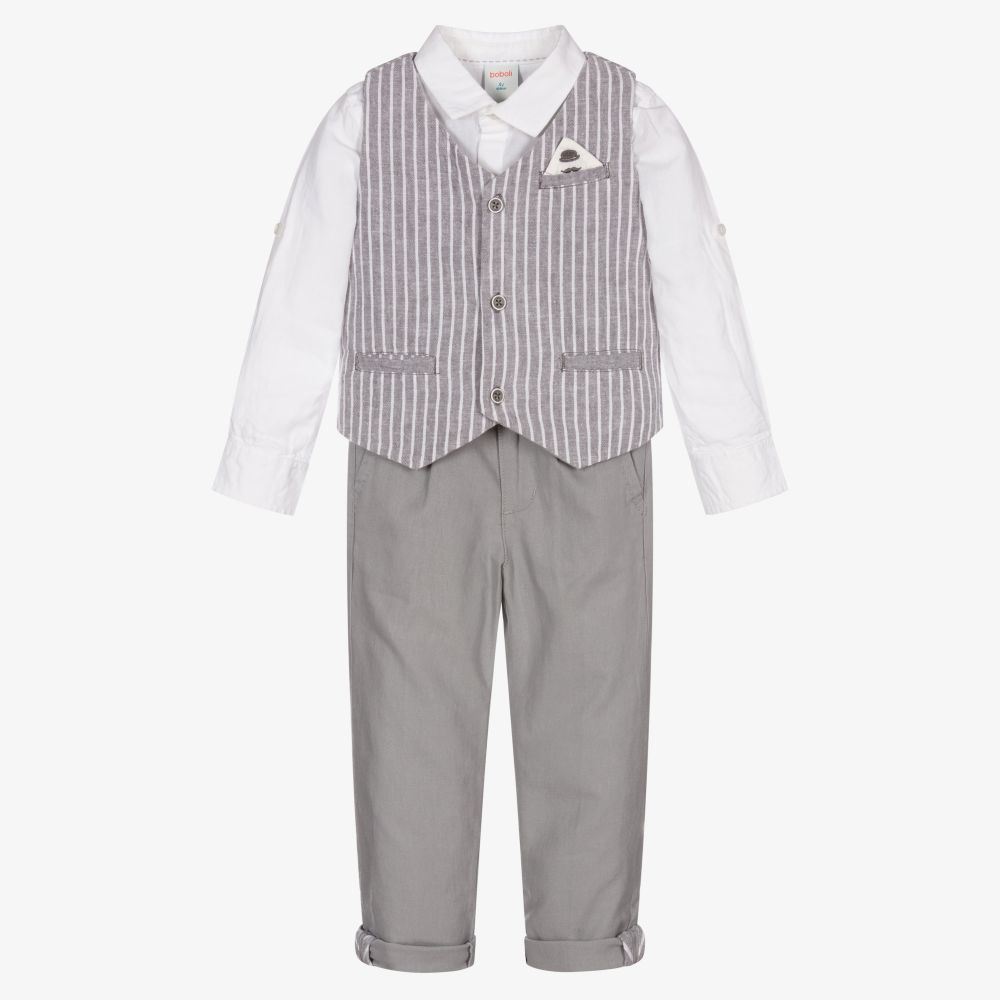 Boboli - Boys Grey Linen Trouser Set  | Childrensalon
