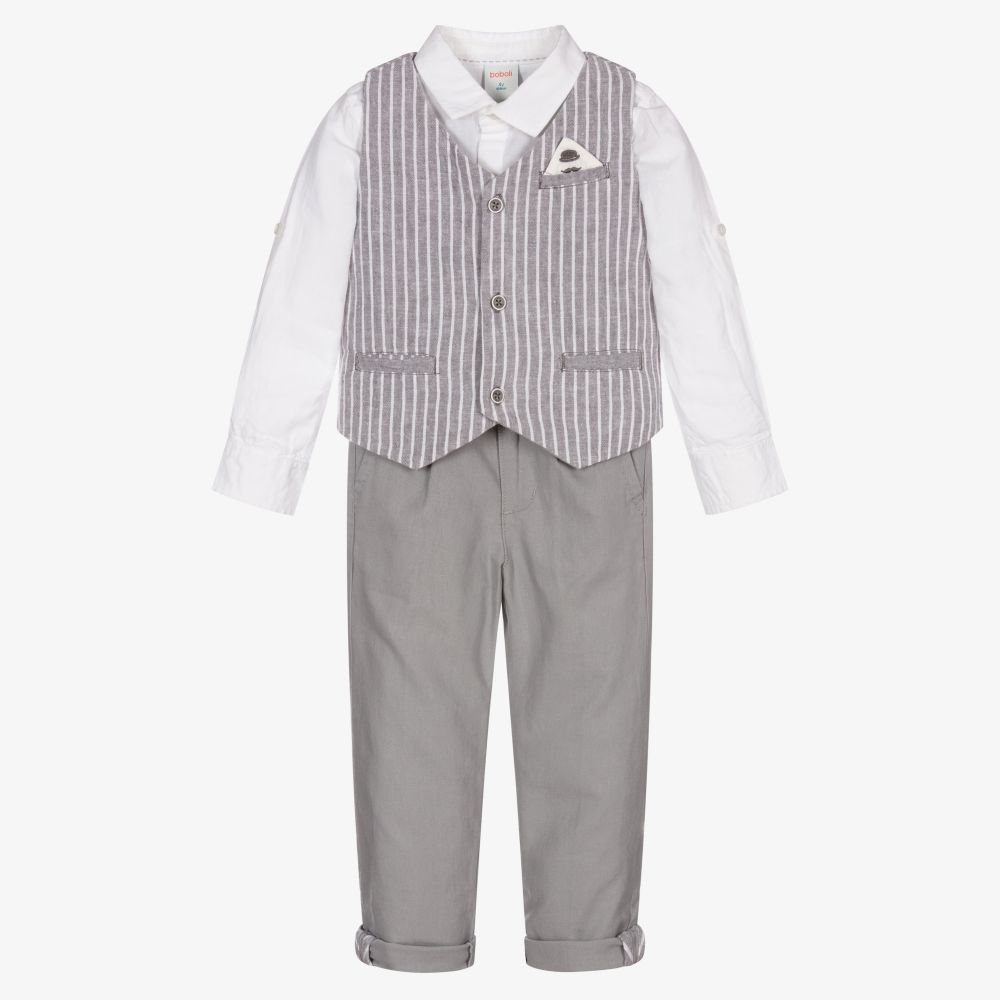 Boboli - Graues Leinenhosen-Set für Jungen  | Childrensalon