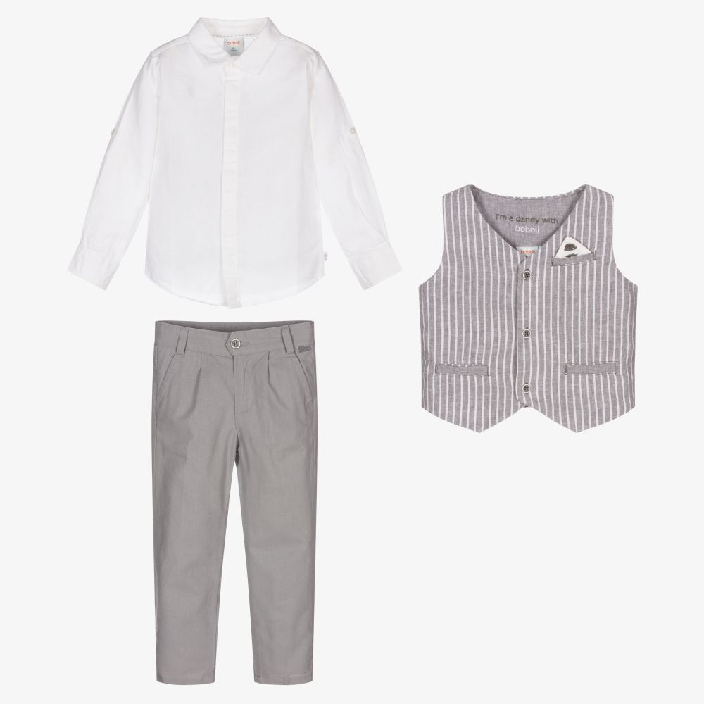 Boboli-Boys Grey Linen Trouser Set  | Childrensalon Outlet