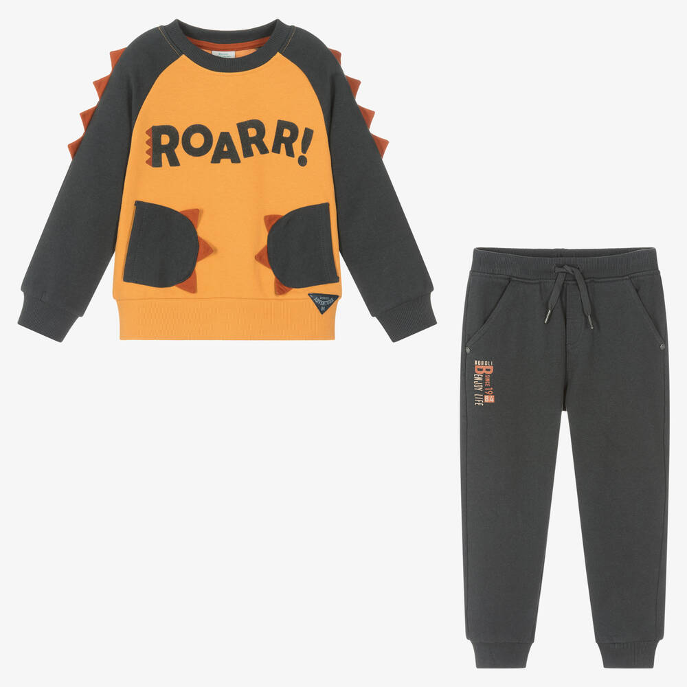 Boboli-Серо-оранжевый спортивный костюм из хлопка | Childrensalon Outlet