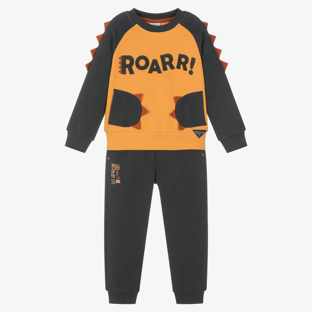 Boboli - بدلة رياضية قطن جيرسي لون رمادي وبرتقالي للأولاد | Childrensalon