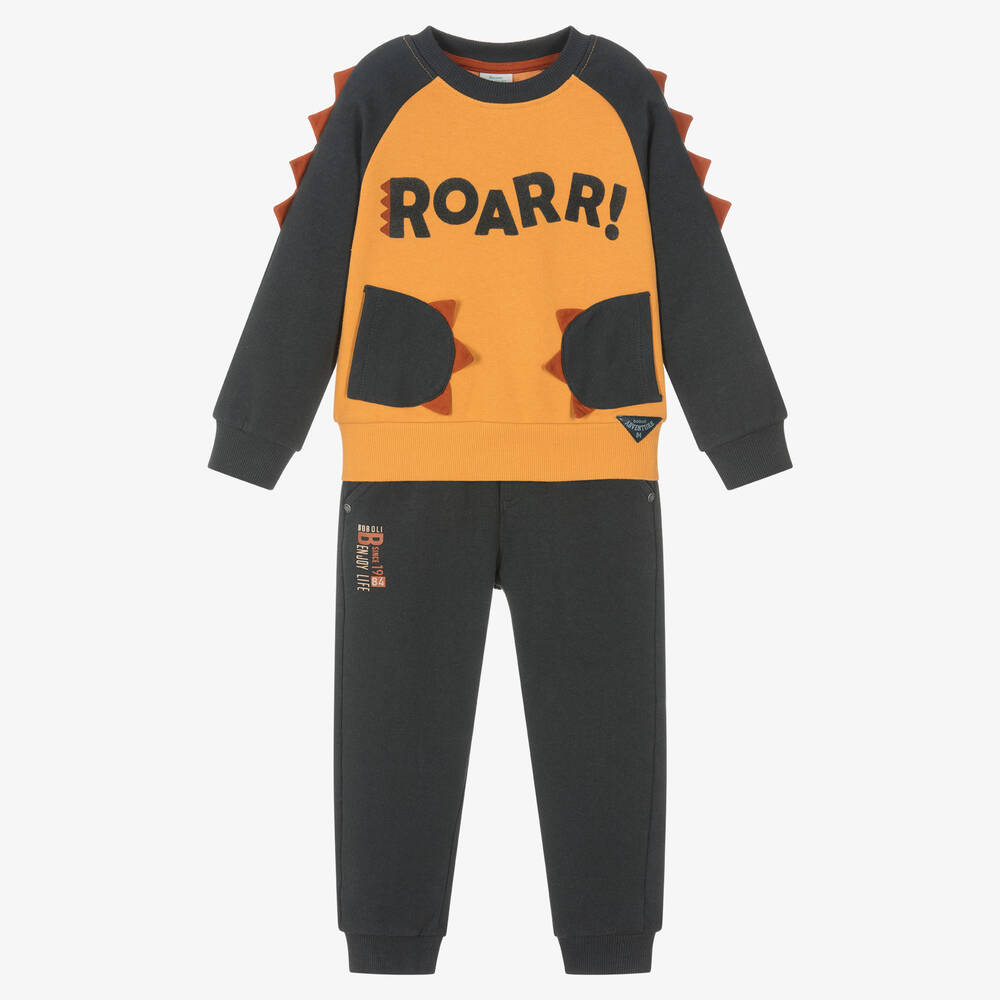 Boboli - Boys Grey & Orange Cotton Tracksuit | Childrensalon