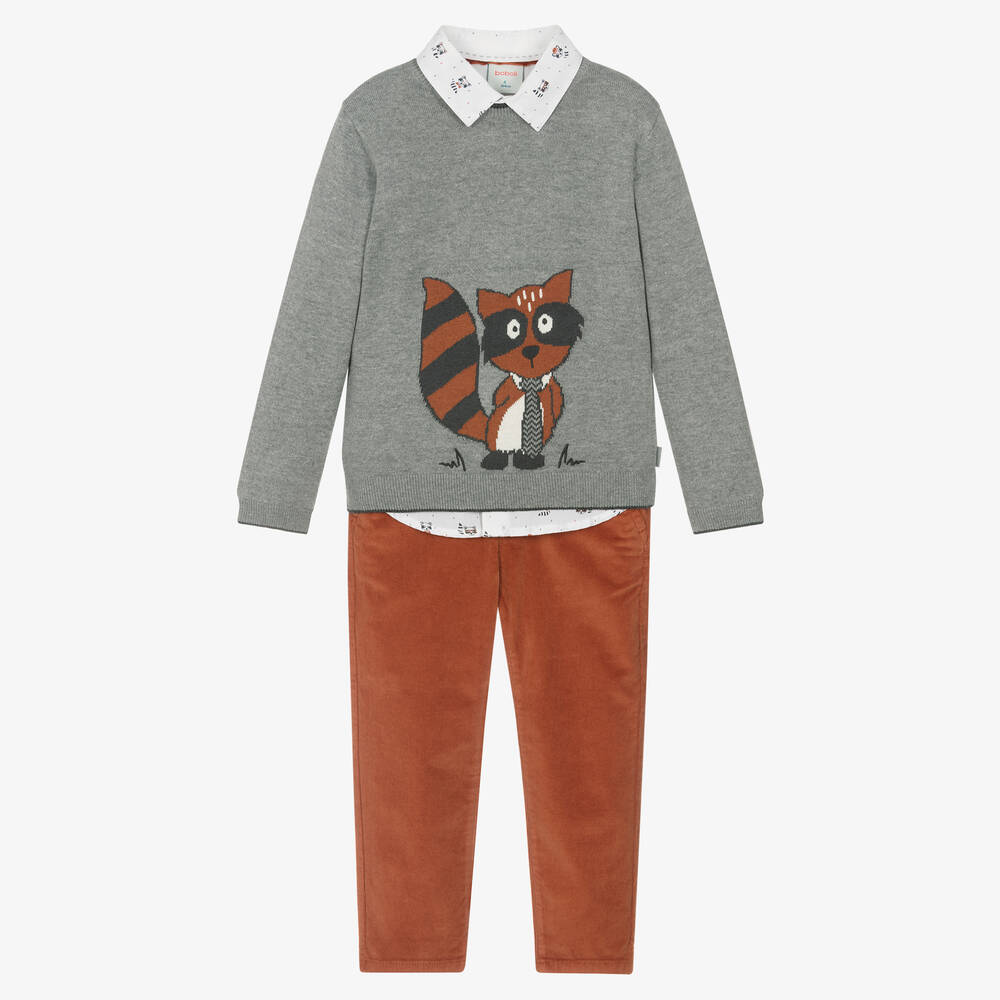 Boboli-Boys Grey & Orange Racoon Trouser Set | Childrensalon Outlet