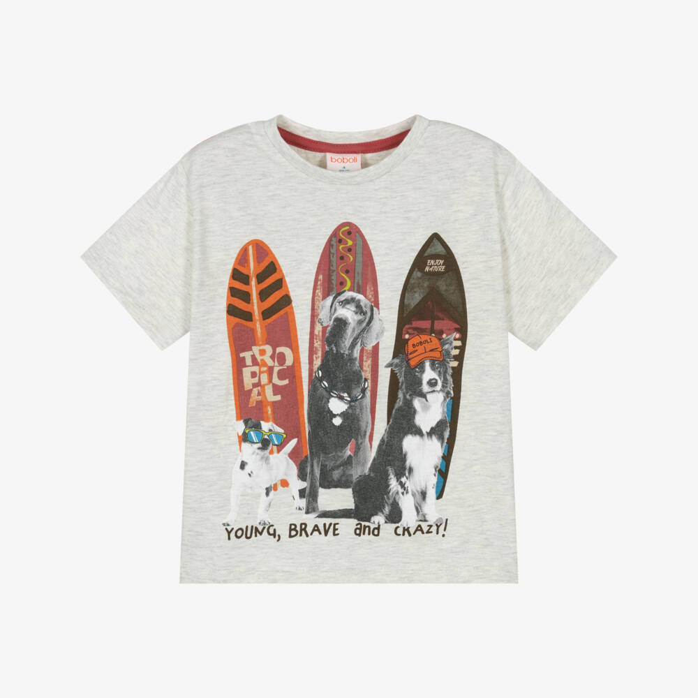 Boboli-Boys Grey Pup Adventure Tee | Childrensalon Outlet