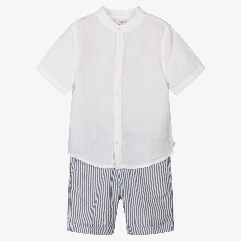 Boboli - Серая рубашка и шорты из хлопка в полоску | Childrensalon