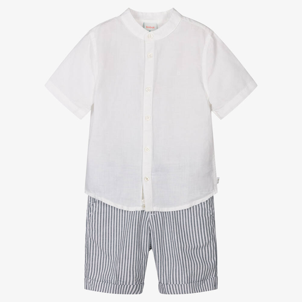 Boboli - Ensemble short rayé gris en coton | Childrensalon