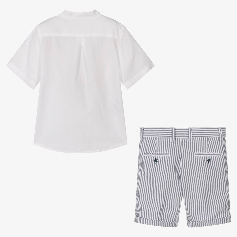 Boboli-Boys Grey Striped Cotton Shorts Set | Childrensalon Outlet