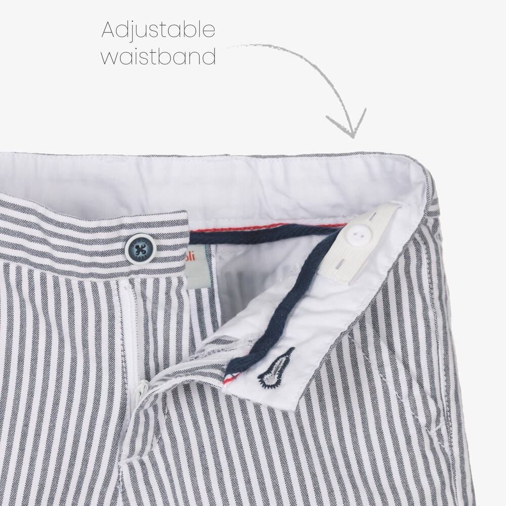 Boboli-Boys Grey Striped Cotton Shorts Set | Childrensalon Outlet