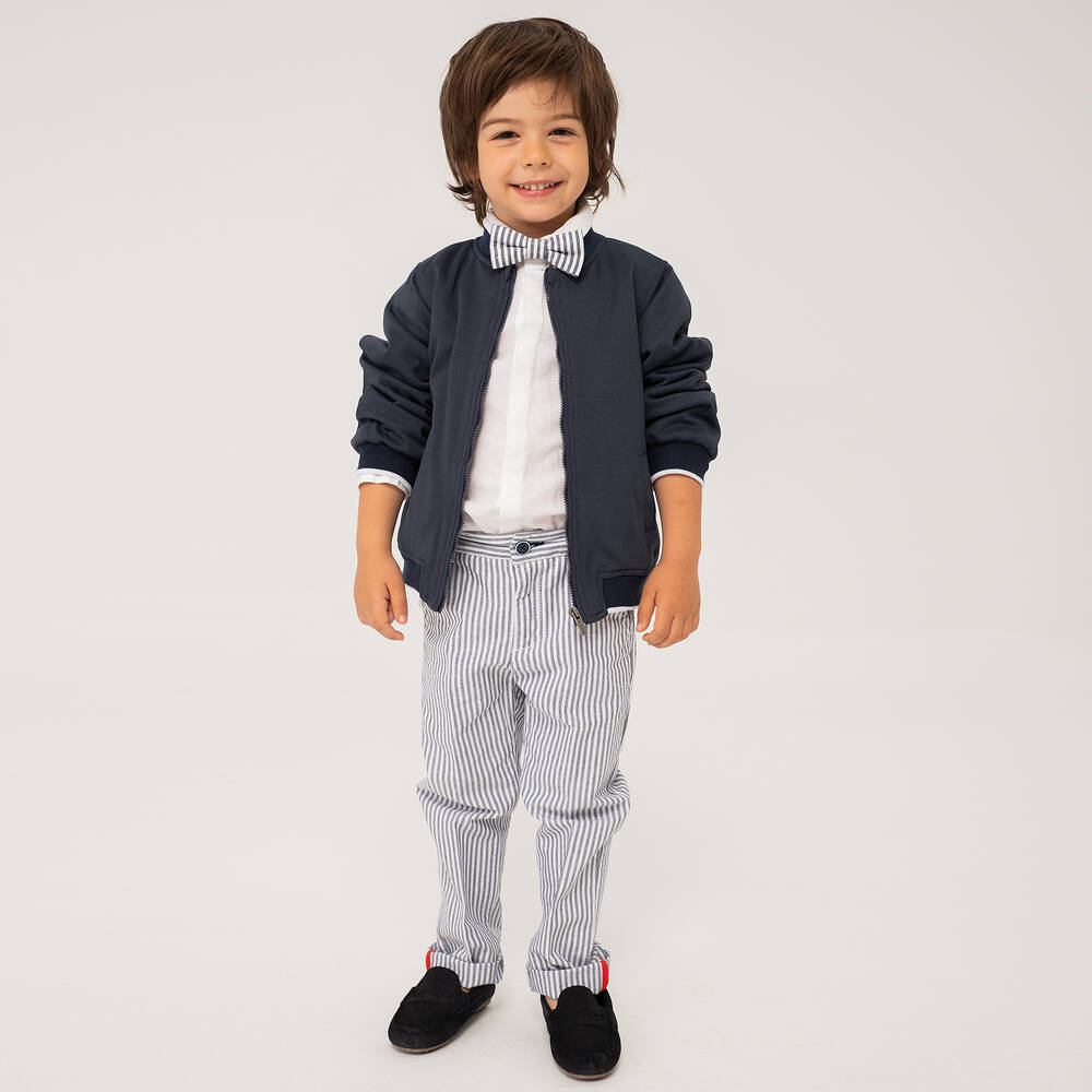 Boboli-Серая рубашка и брюки из хлопка в полоску | Childrensalon Outlet