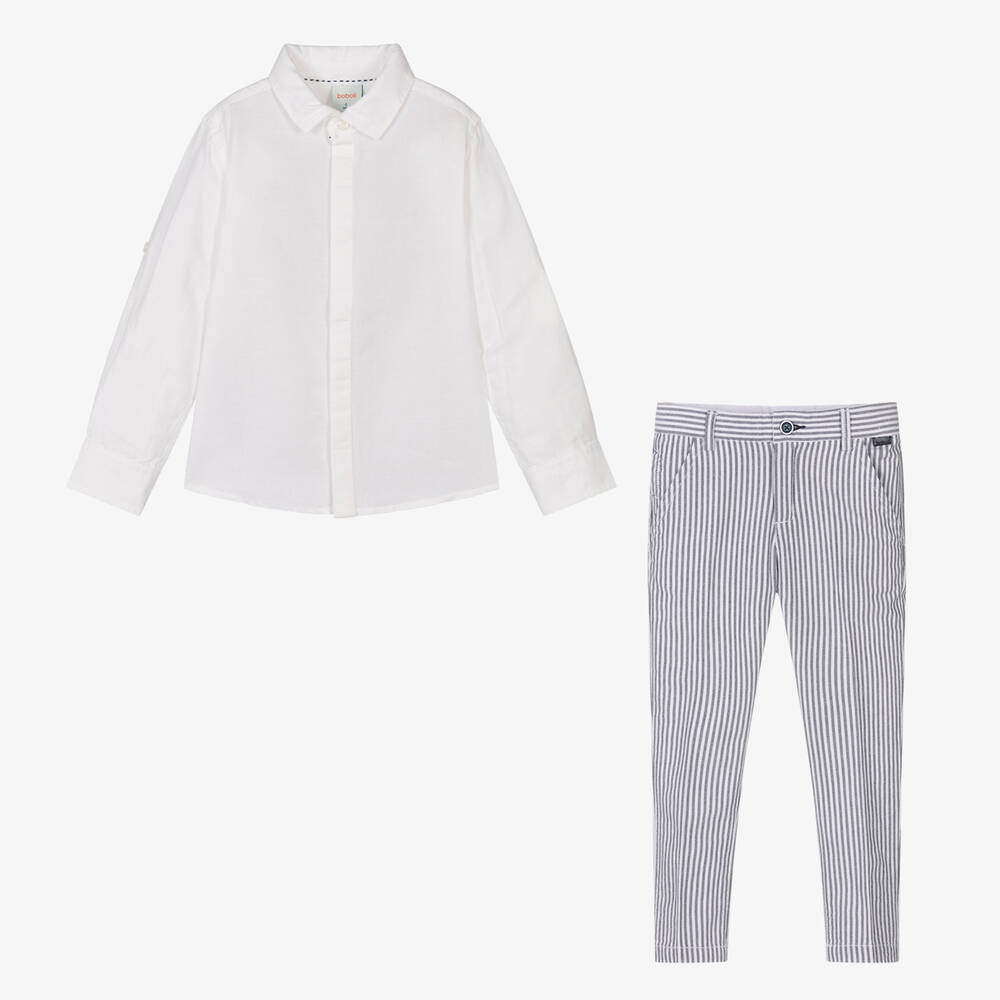 Boboli-Серая рубашка и брюки из хлопка в полоску | Childrensalon Outlet