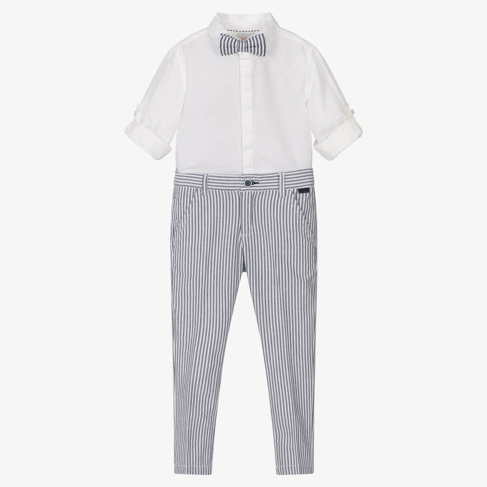 Boboli - Boys Grey Striped Cotton Trouser Set | Childrensalon