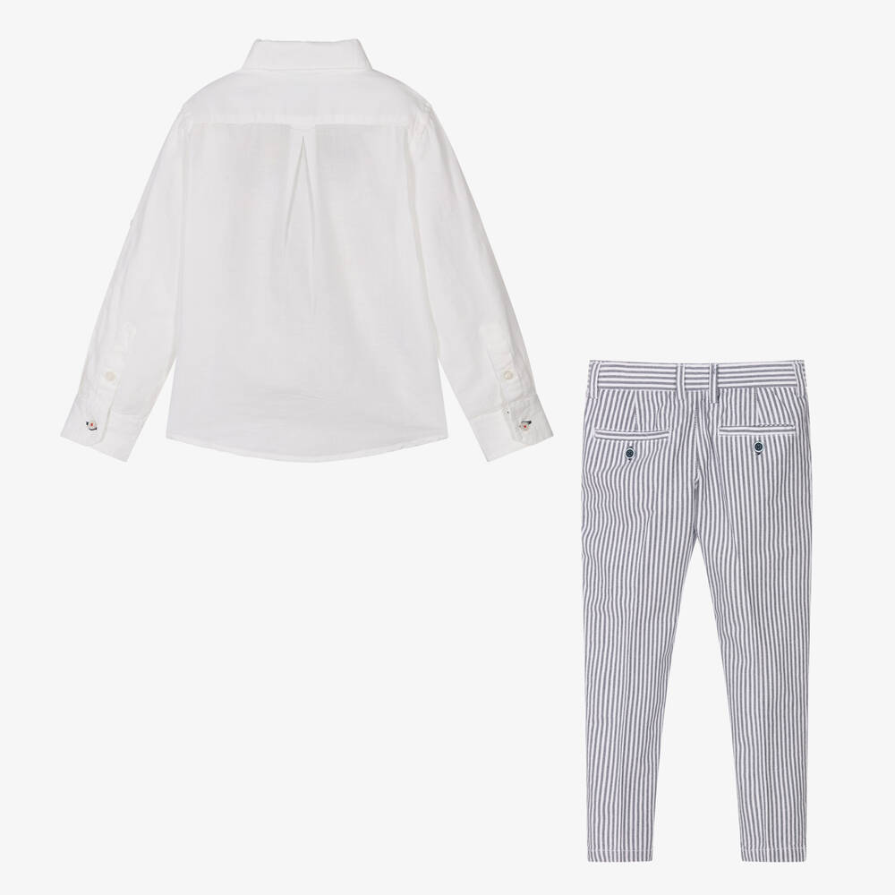 Boboli-Серая рубашка и брюки из хлопка в полоску | Childrensalon Outlet