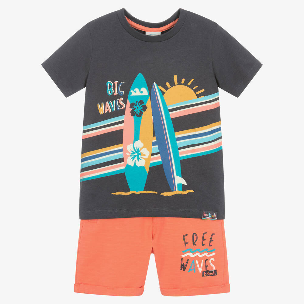 Boboli - Boys Grey Top & Orange Shorts Set | Childrensalon