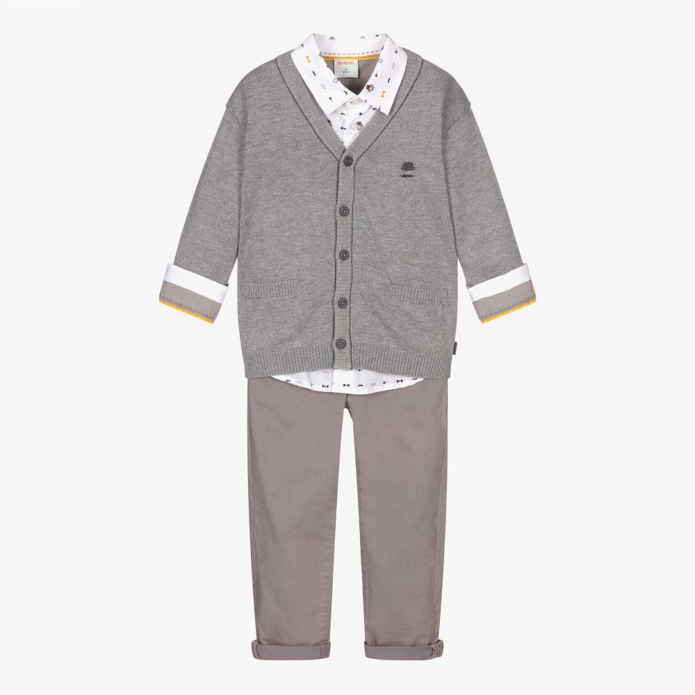 Boboli-Boys Grey & White Trouser Set | Childrensalon Outlet