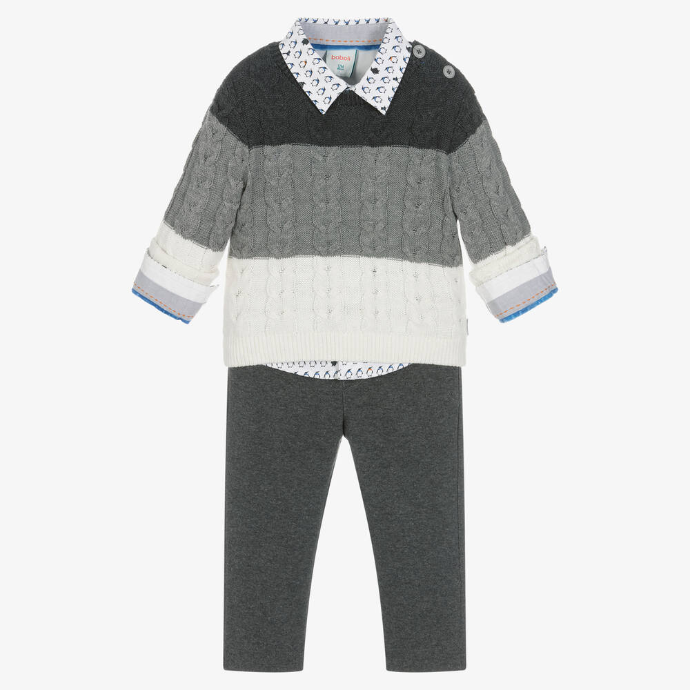 Boboli-Boys Grey & White Trouser Set  | Childrensalon Outlet