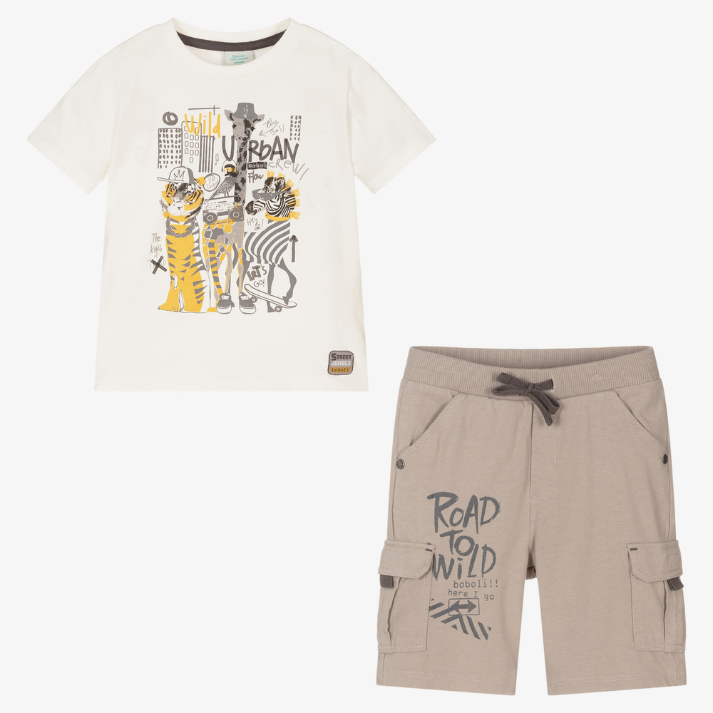 Boboli-Boys Ivory & Beige Shorts Set | Childrensalon Outlet