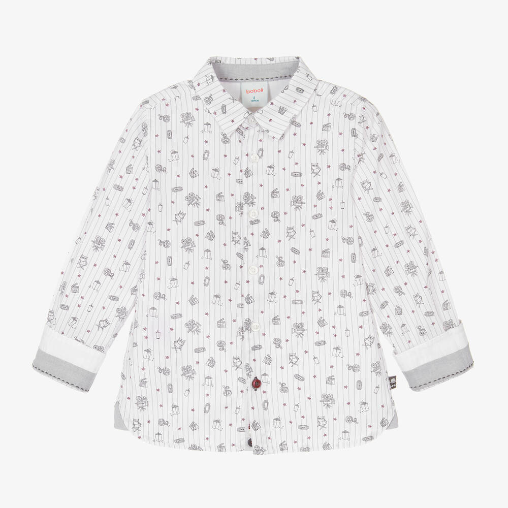 Boboli-Boys Ivory Cotton Movie Print Shirt | Childrensalon Outlet