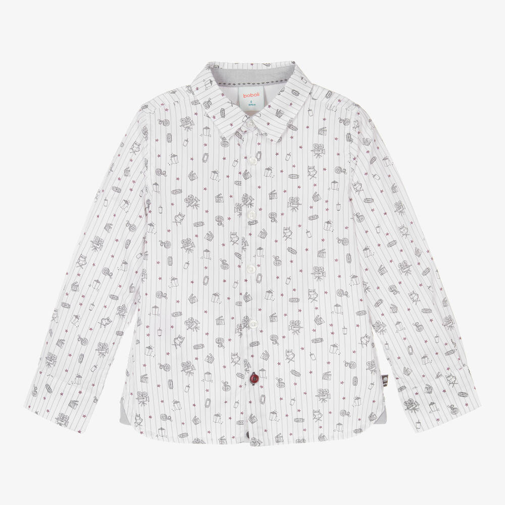 Boboli - Кремовая хлопковая рубашка с принтом | Childrensalon