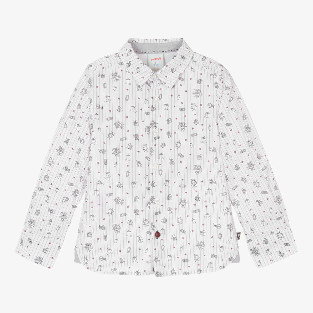 Boboli - Boys Ivory Cotton Movie Print Shirt | Childrensalon