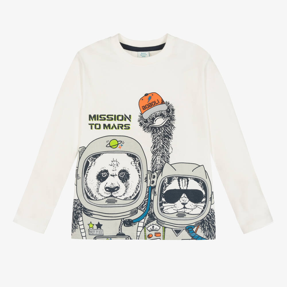 Boboli-Boys Ivory Cotton Space Animal Top | Childrensalon Outlet