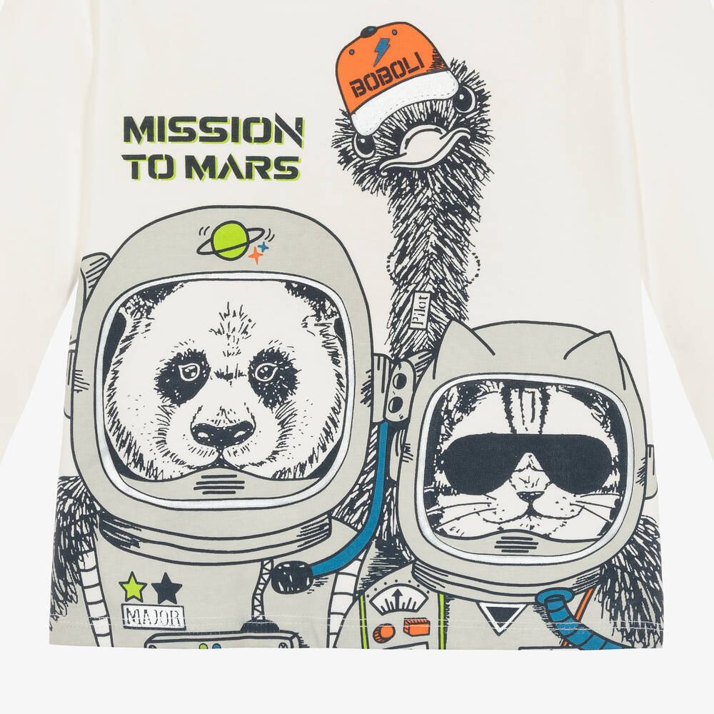 Boboli-توب قطن جيرسي لون عاجي للأولاد | Childrensalon Outlet