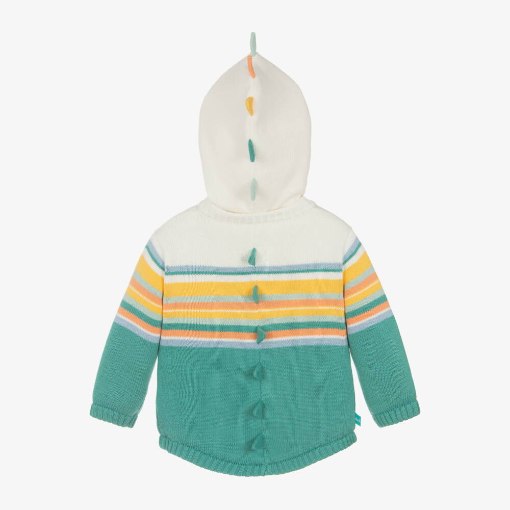 بوبولي-معطف شتوي محبوك ومقلم لون عاجي وأخضر للأطفال | Childrensalon Outlet