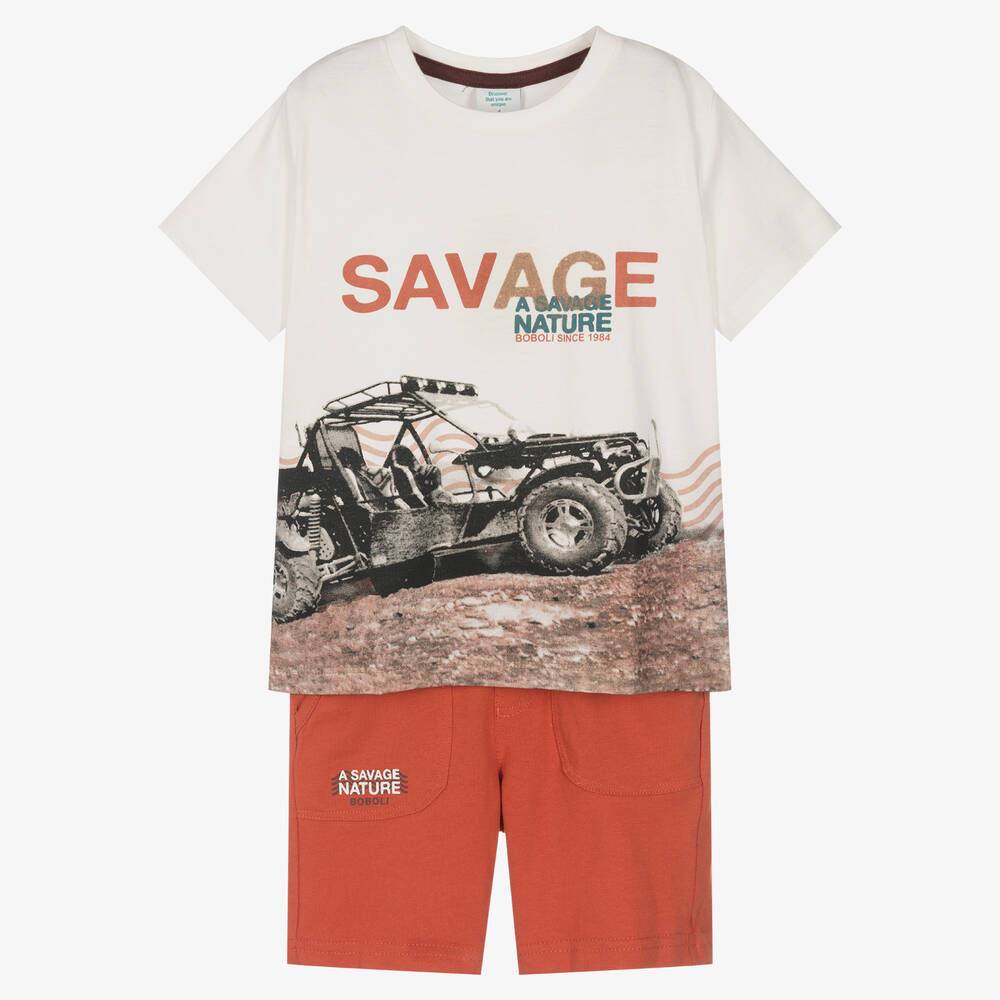 Boboli - Ensemble short coton rouge ivoire | Childrensalon