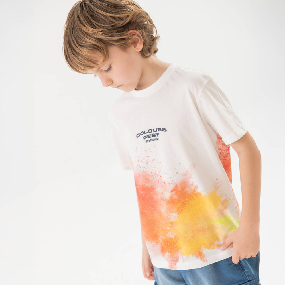 Boboli-Boys Ivory Splash Cotton Tee | Childrensalon Outlet