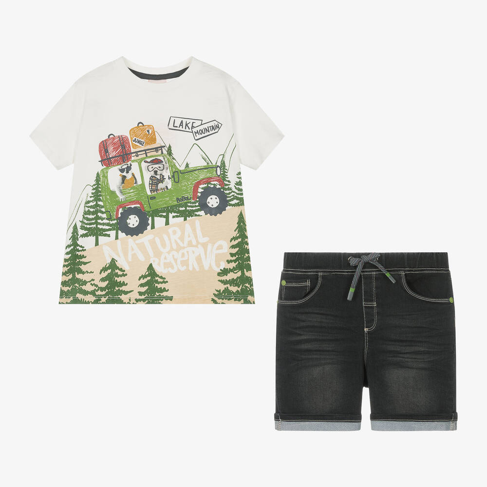 Boboli-Boys Ivory Top & Black Shorts Set | Childrensalon Outlet
