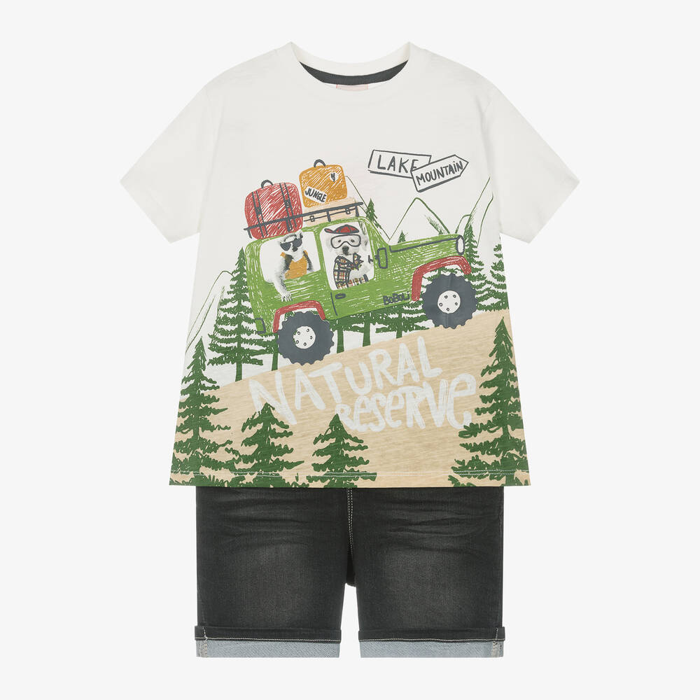 Boboli-Boys Ivory Top & Black Shorts Set | Childrensalon Outlet