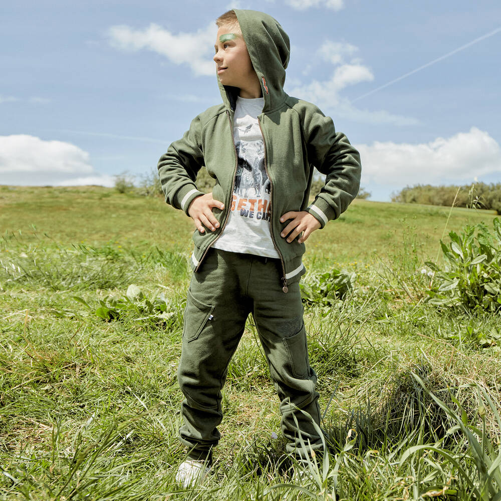 Boboli-Boys Khaki Green Cotton Joggers | Childrensalon Outlet