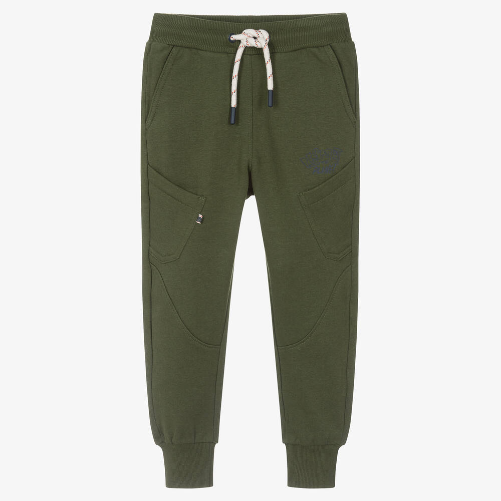 Boboli - Boys Khaki Green Cotton Joggers | Childrensalon