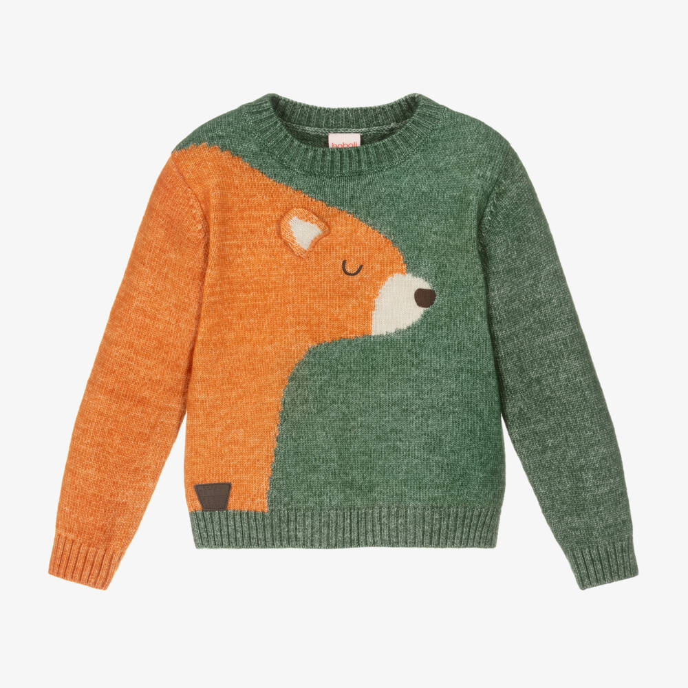 Boboli-Boys Knitted Bear Jumper in Green | Childrensalon Outlet
